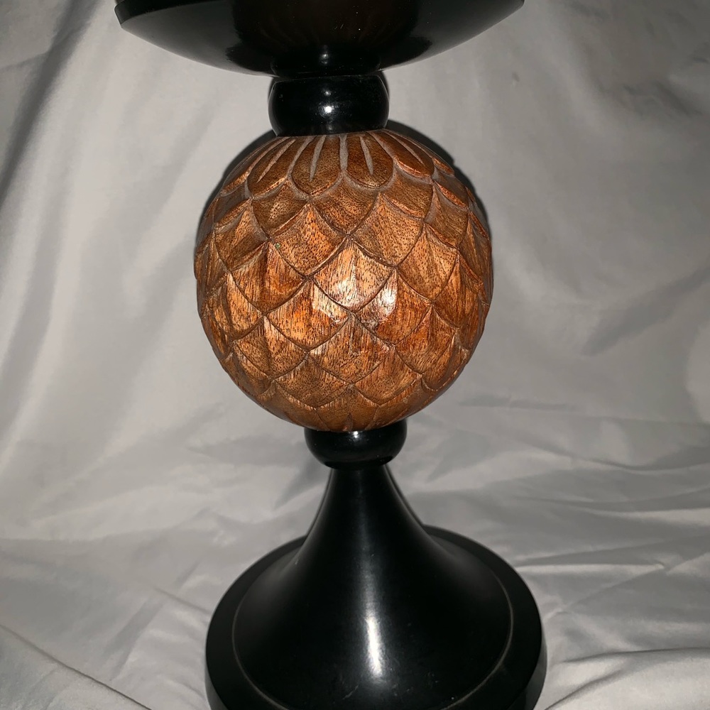 Candle holder wood pineapple metal base /top